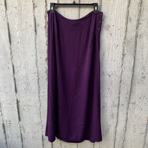 Johnny Was Deep Purple Maxi Skirt with Embroidered Floral Detail